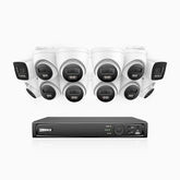 H800 - Zestaw do Monitoringu PoE 12 Kamery (2 Tubowa & 10 Kopułkowa) 4K z 16-Kanałowy Rejestratorem NVR, Noktowizor kolorowy i IR, 1/2.4" progresywny sensor CMOS, Identyfikacji osób lub pojazdów, Wbudowany mikrofon, IP67, Obsługuje RTSP i ONVIF